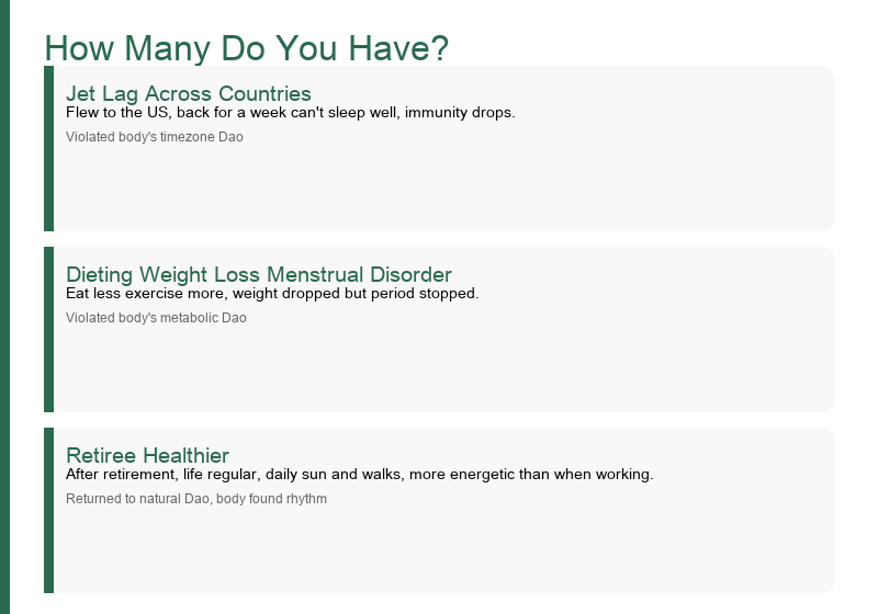 Real-life examples: jet lag, crash dieting, retirement life
