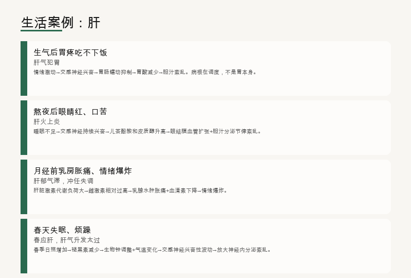 生活案例：生气胃疼、熬夜眼红、经前胀痛、春燥失眠
