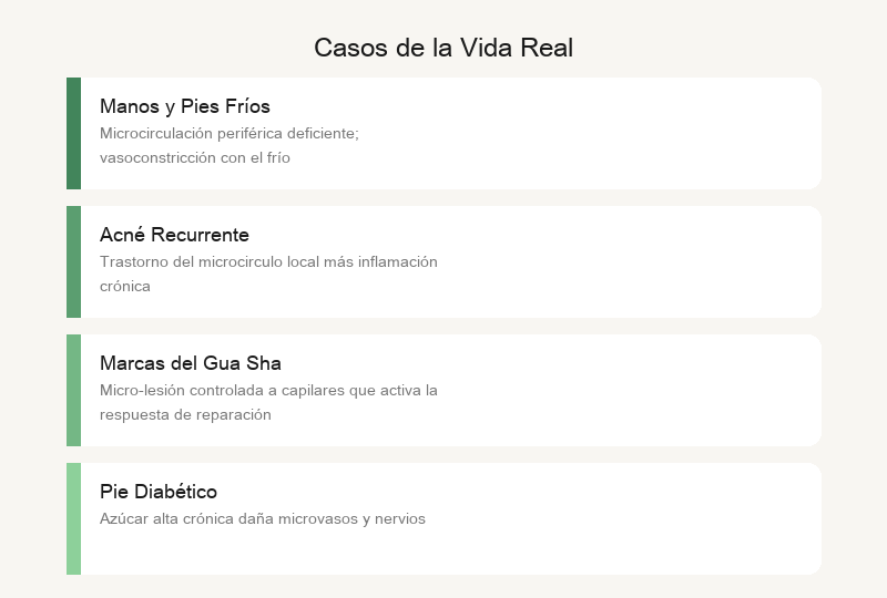Casos de la vida real: manos y pies fríos, acné recurrente, marcas del gua sha, pie diabético