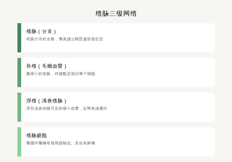 络脉：经、络、孙络三级网络