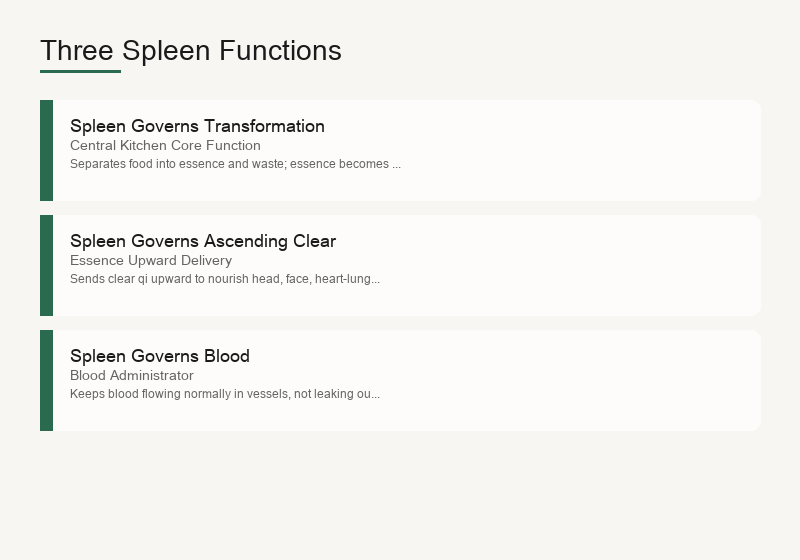 Three spleen functions: transformation, ascension of clear, governing blood