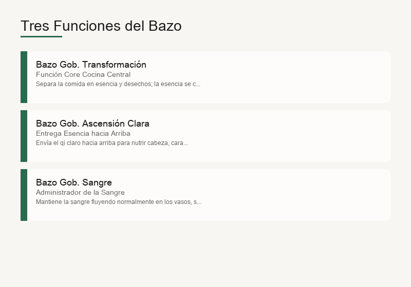 Las tres funciones del bazo: gobierna la transformación, hace subir el claro, gobierna la sangre