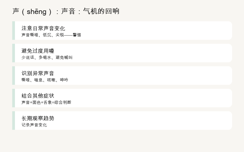 听声五法：录音自查、晨起声音、听家人、情绪后变化、结合呼吸