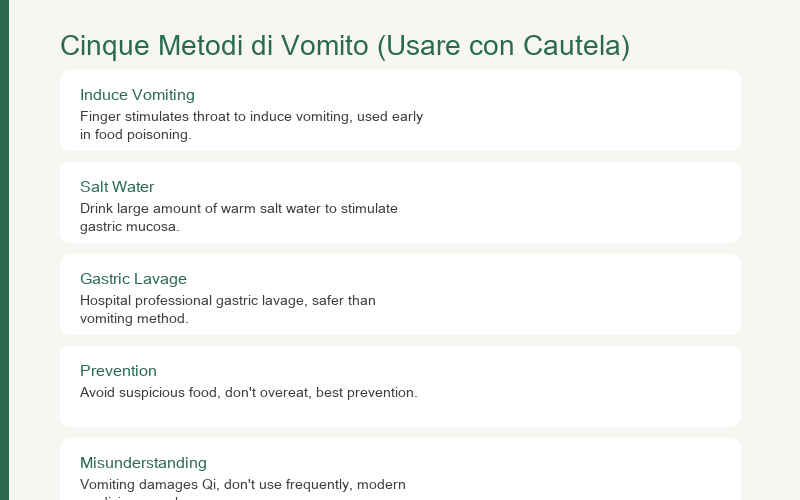Cinque Metodi Emetici: Cura Medica per Avvelenamento da Cibo, Regolazione Naturale per Ristagno del Cibo, Drenaggio Posturale per Flemma, Capire la Logica e Non Abusare, Nutrire lo Stomaco per Prevenire
