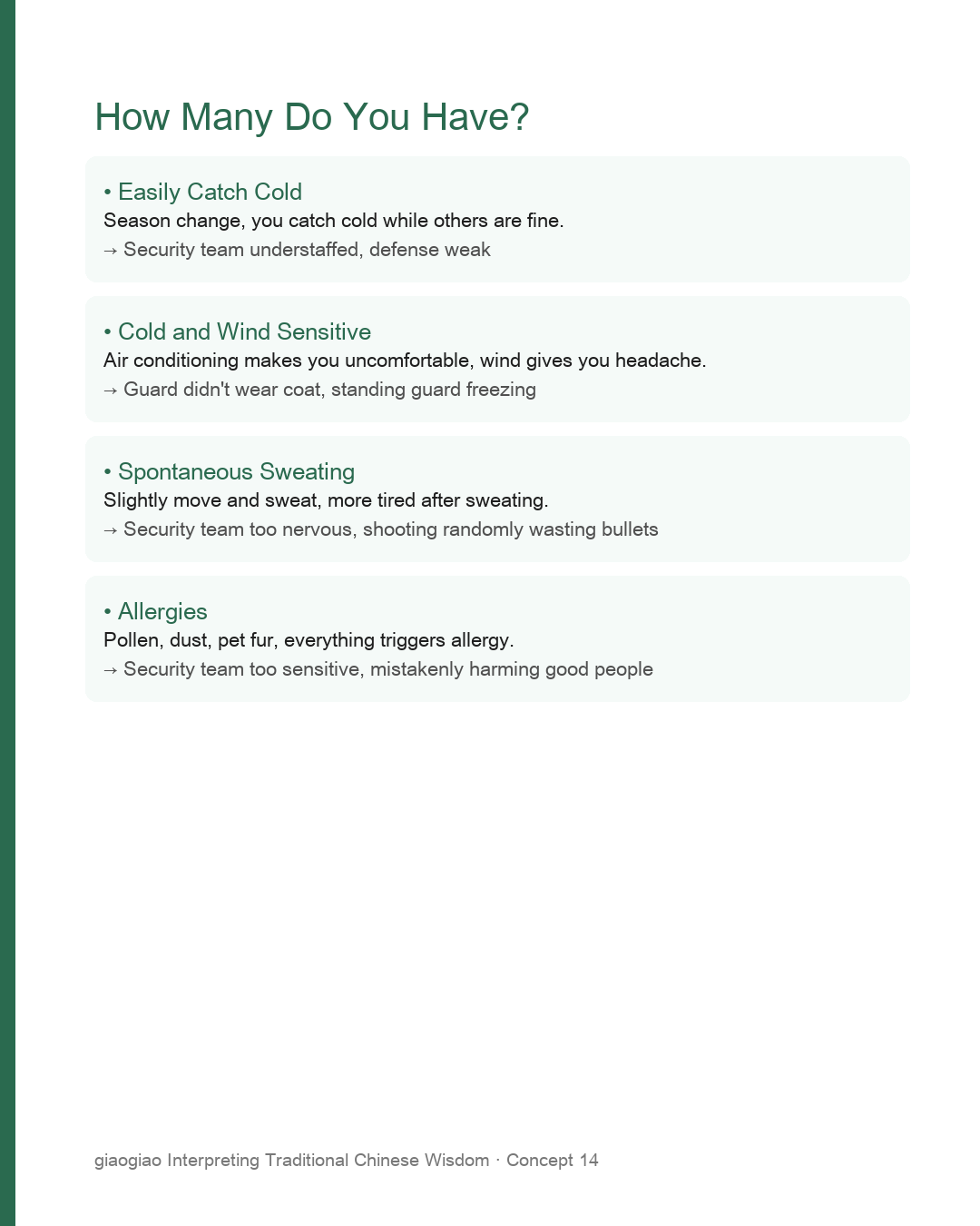 Weiqi Cases: Catching Cold, Cold Sensitivity, Spontaneous Sweating, Allergies