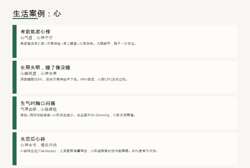 生活案例：考前焦虑、失眠、生气胸闷、心碎综合征