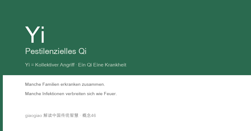 Pestilenz: Pestilenzielles Qi verursacht Krankheit, ein Qi eine Krankheit, hochgradig ansteckend