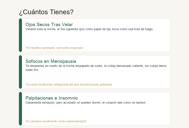 Casos de la Vida Real: Ojos Secos por Noches de Desvelo, Sofocos de la Menopausia, Palpitaciones e Insomnio