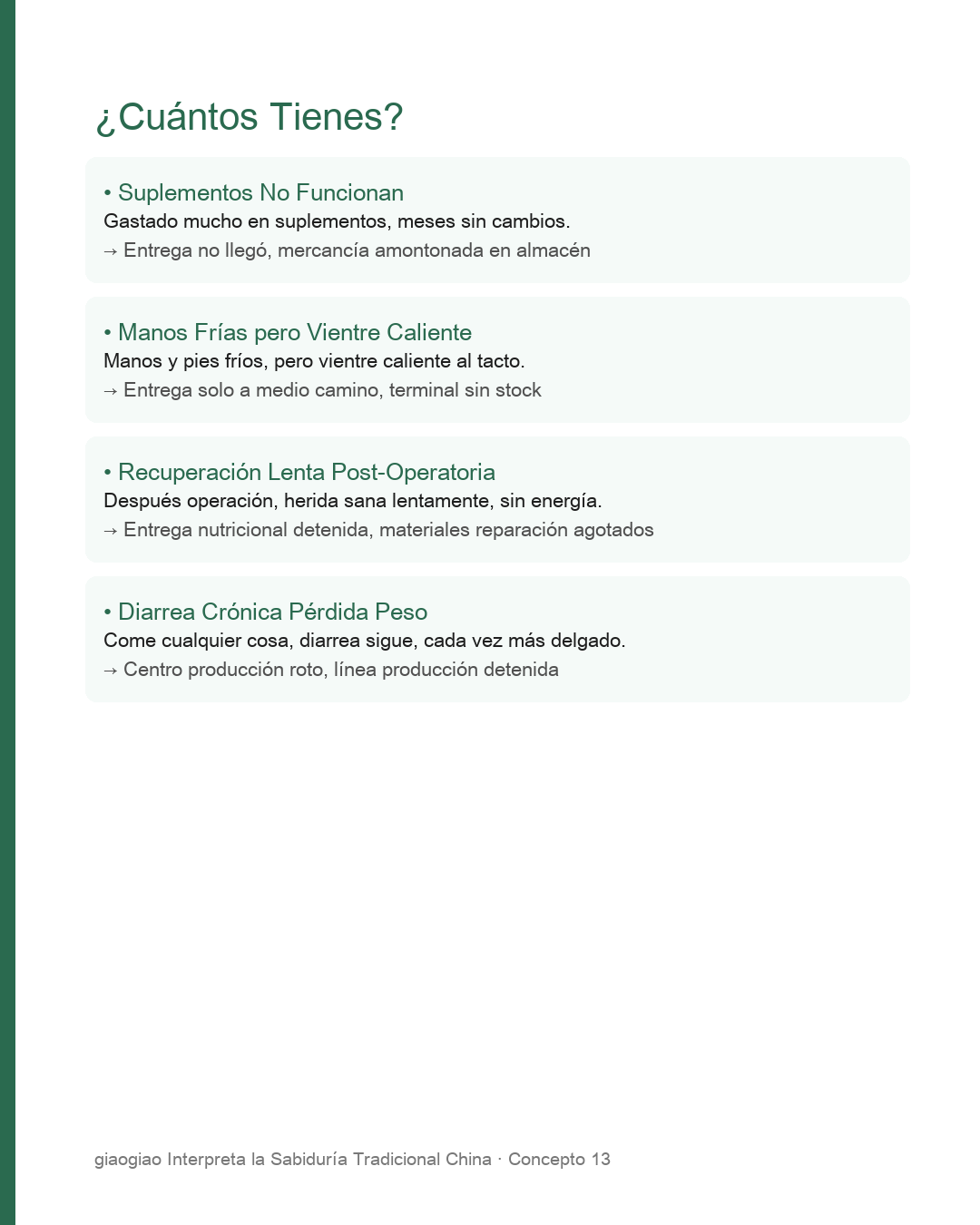 Casos de Qi Nutritivo: Suplementos que No Funcionan, Manos y Pies Fríos, Recuperación Lenta después de la Cirugía, Diarrea Crónica