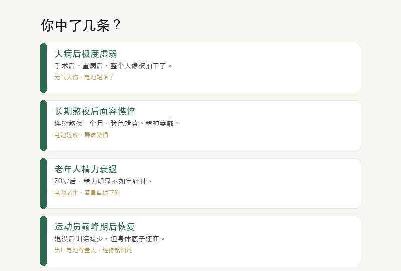 元气案例：大病后、熬夜后、老年衰退、运动员巅峰