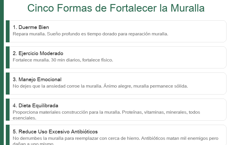 Cinco Formas de Reforzar el Muro: Dormir, Ejercicio, Emociones, Dieta, Usar Antibióticos con Sabiduría