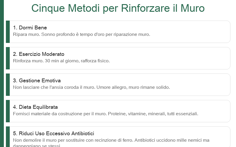 Cinque Modi per Rinforzare la Muraglia: Dormire, Esercizio, Emozioni, Dieta, Usare gli Antibiotici con Saggezza
